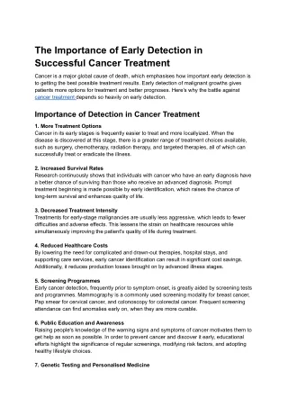 The Importance of Early Detection in Successful Cancer Treatment