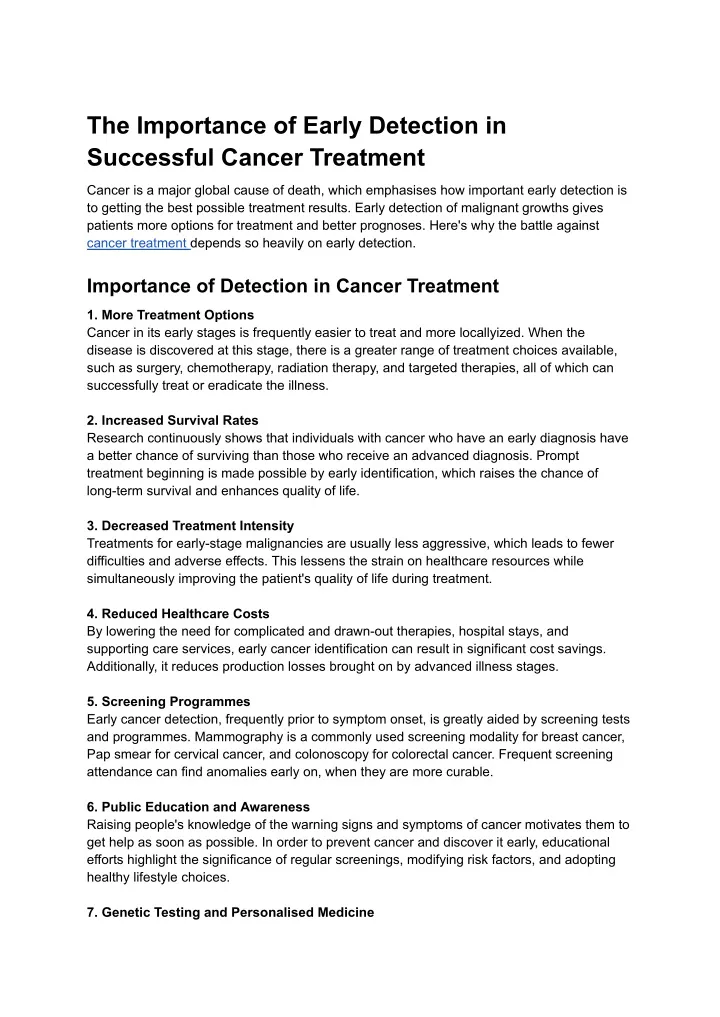 the importance of early detection in successful