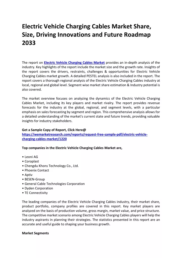 electric vehicle charging cables market share