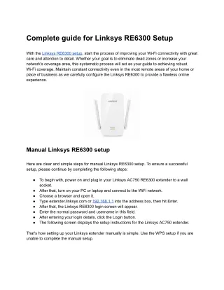 Complete guide for Linksys RE6300 Setup