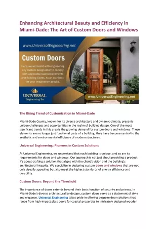 Enhancing Architectural Beauty and Efficiency in Miami-Dade The Art of Custom Doors and Windows