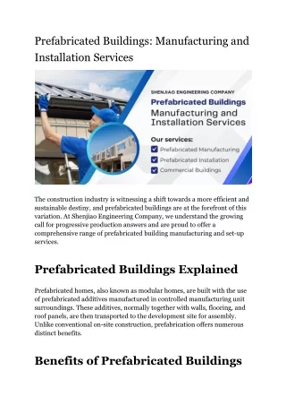 Prefabricated Buildings Manufacturing and Installation Services - Shenjiao Engineering Company