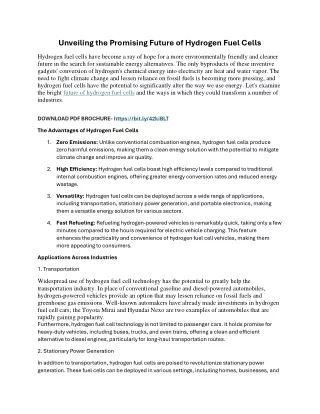 Unveiling the Promising Future of Hydrogen Fuel Cells