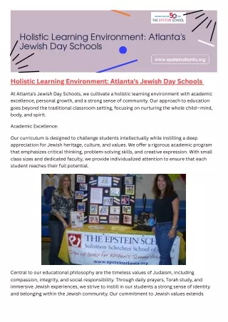 Holistic Learning Environment Atlanta's Jewish Day Schools
