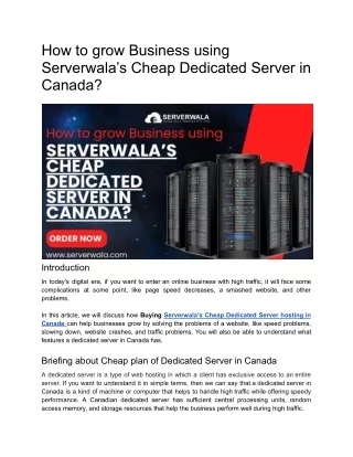 How to grow Business using Serverwala’s Cheap Dedicated Server in Canada_