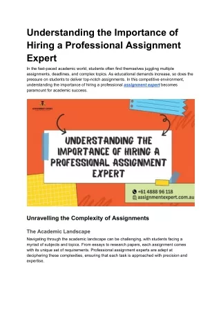 Understanding the Importance of Hiring a Professional Assignment Expert