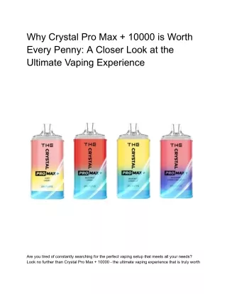 Crystal Pro Max Vape   10000- The Ultimate Vaping Experience