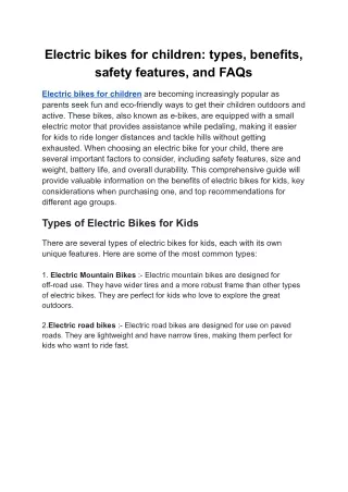 Electric bikes for children_ types, benefits, safety features, and FAQs