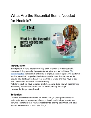 what are the essential items needed for hostels