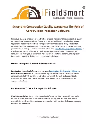 Enhancing Construction Quality Assurance The Role of Construction Inspection Software
