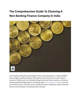 The Comprehensive Guide To Choosing A Non-Banking Finance Company In India