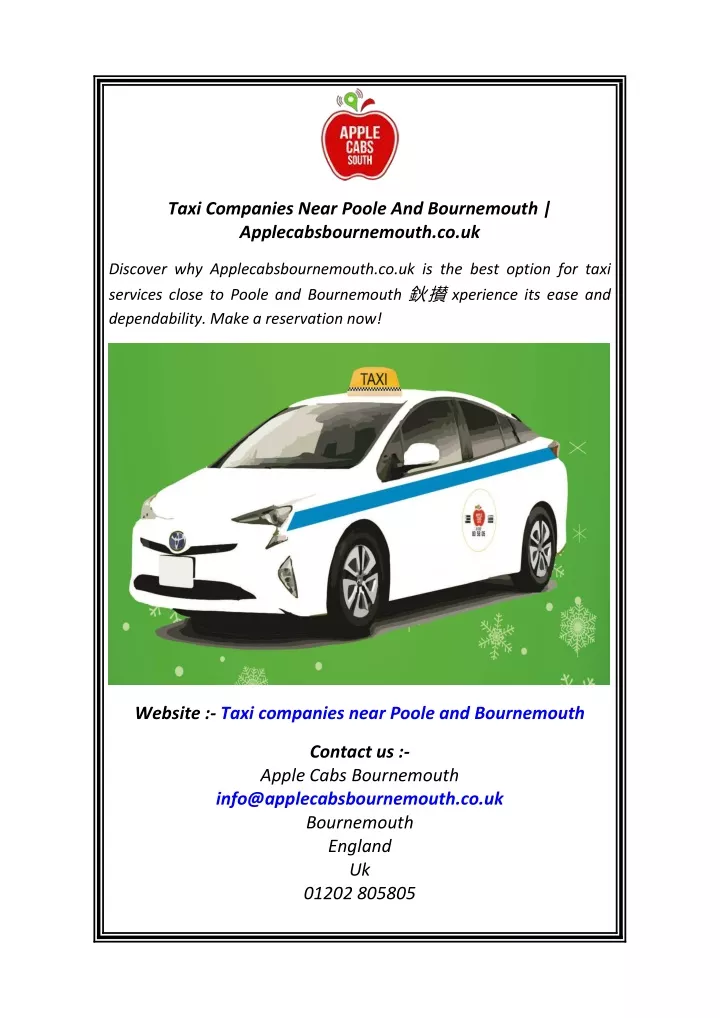 taxi companies near poole and bournemouth