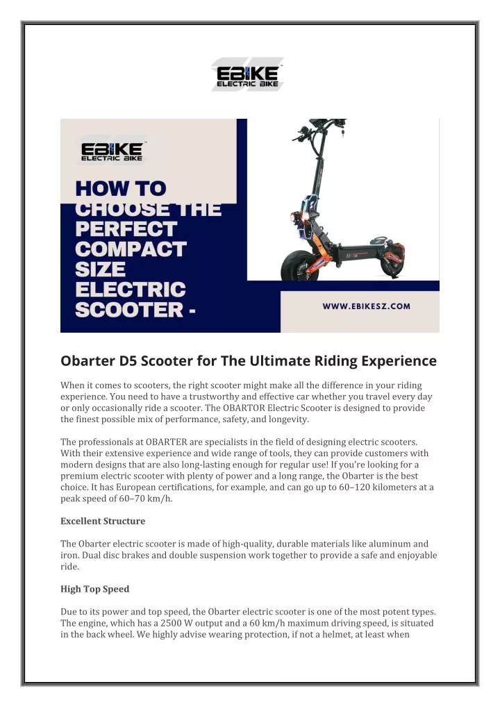 obarter d5 scooter for the ultimate riding