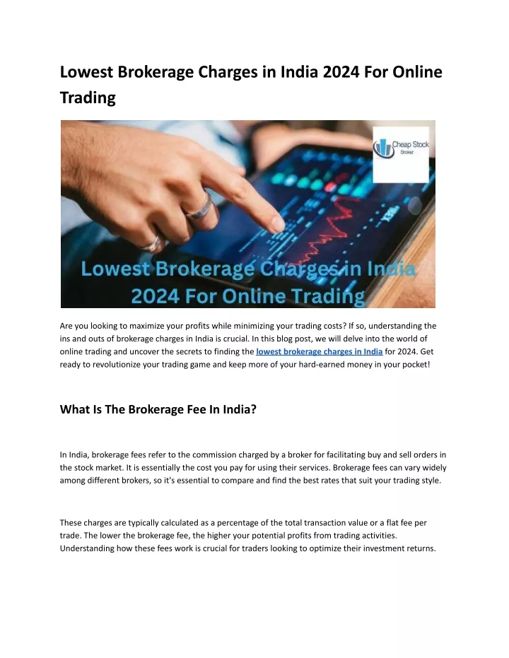lowest brokerage charges in india 2024 for online