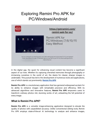 Exploring Remini Pro APK for PC_Windows_Android