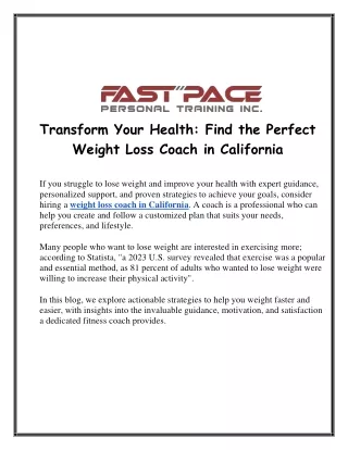 Transform Your Health Find the Perfect Weight Loss Coach in California