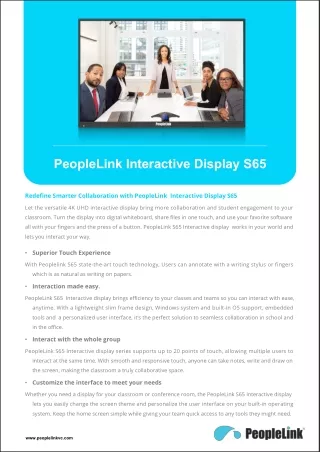 Empower Collaboration Excellence with PeopleLink Interactive Display S65
