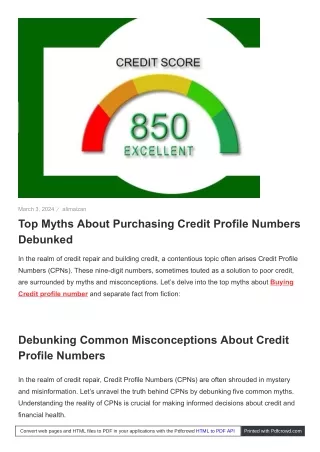 Myths About Purchasing Credit Profile Numbers Debunked