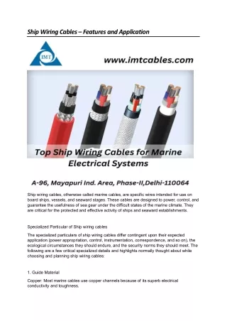Ship Wiring Cables -Features and Application