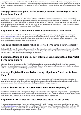 Berita Politik, Ekonomi, dan Budaya di Portal Berita Jawa Timur