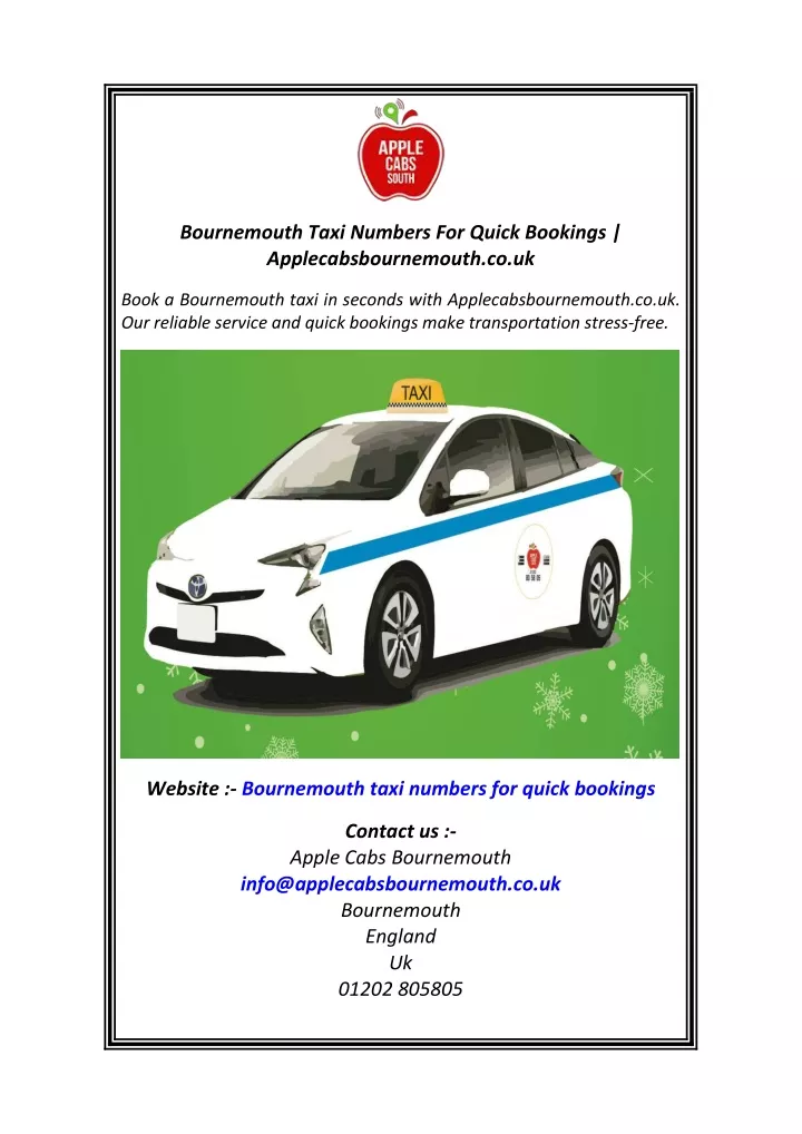bournemouth taxi numbers for quick bookings