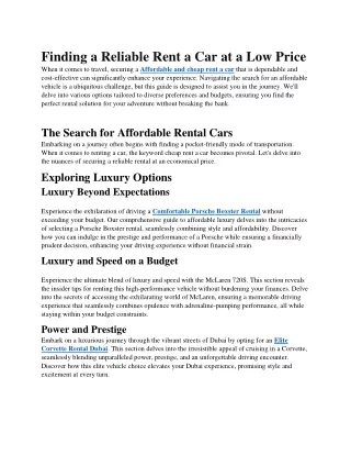 Finding a Reliable Rent a Car at a Low Price