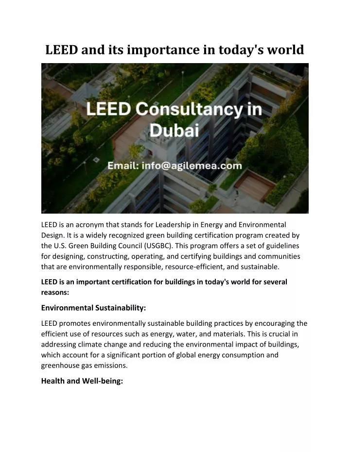 leed and its importance in today s world