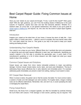 Best Carpet Repair Guide_ Fixing Common Issues at Home