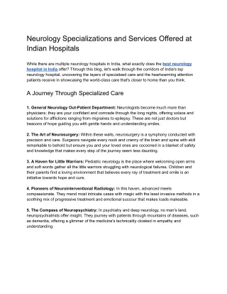 Neurology Specializations and Services Offered at Indian Hospitals