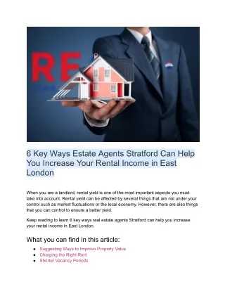 6 Key Ways Estate Agents Stratford Can Help You Increase Your Rental Income in East London
