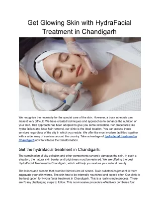 Get Glowing Skin with HydraFacial Treatment in Chandigarh