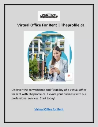 Virtual Office For Rent | Theprofile.ca