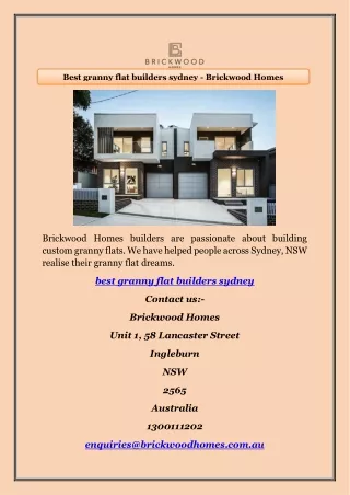 Best granny flat builders sydney - Brickwood Homes