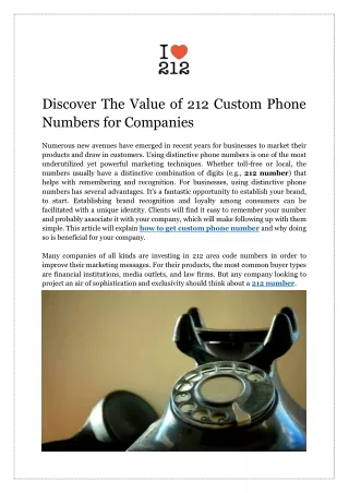 Discover The Value of 212 Custom Phone  Numbers for Companies