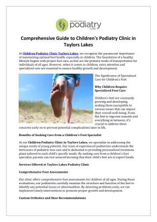 Comprehensive Guide to Children Podiatry Clinic in Taylors Lakes
