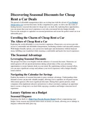 Discovering Seasonal Discounts for Cheap Rent a Car Deals