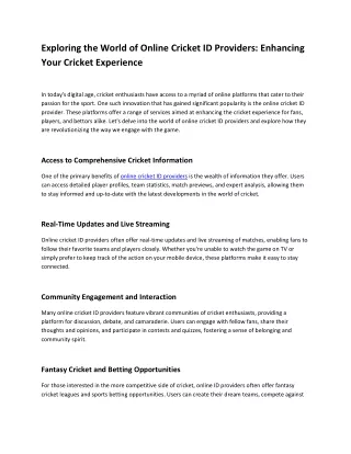 Exploring the World of Online Cricket ID Providers: Enhancing Your Cricket Exper