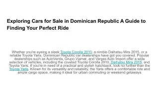 Exploring Cars for Sale in Dominican Republic A Guide to Finding Your Perfect Ride