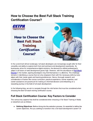 How to Choose the Best Full Stack Training Certification Course