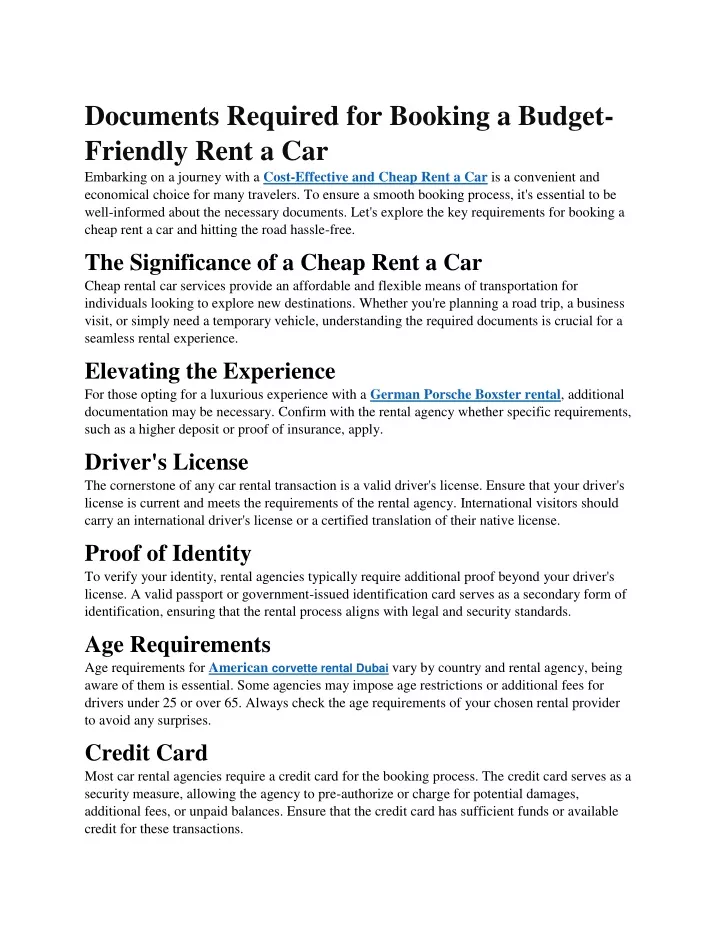 documents required for booking a budget friendly