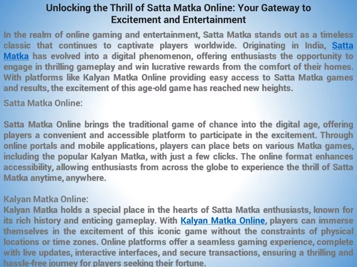 unlocking the thrill of satta matka online your