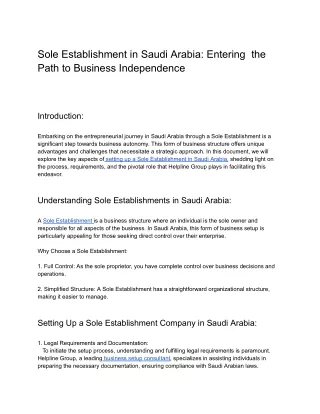 Sole Establishment in Saudi Arabia_ Entering  the Path to Business Independence