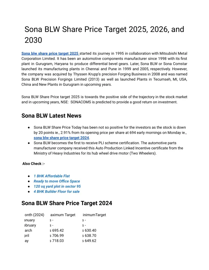 sona blw share price target 2025 2026 and 2030