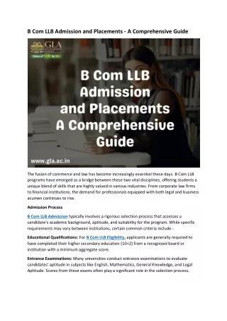B Com LLB Admission and Placements - A Comprehensive Guide