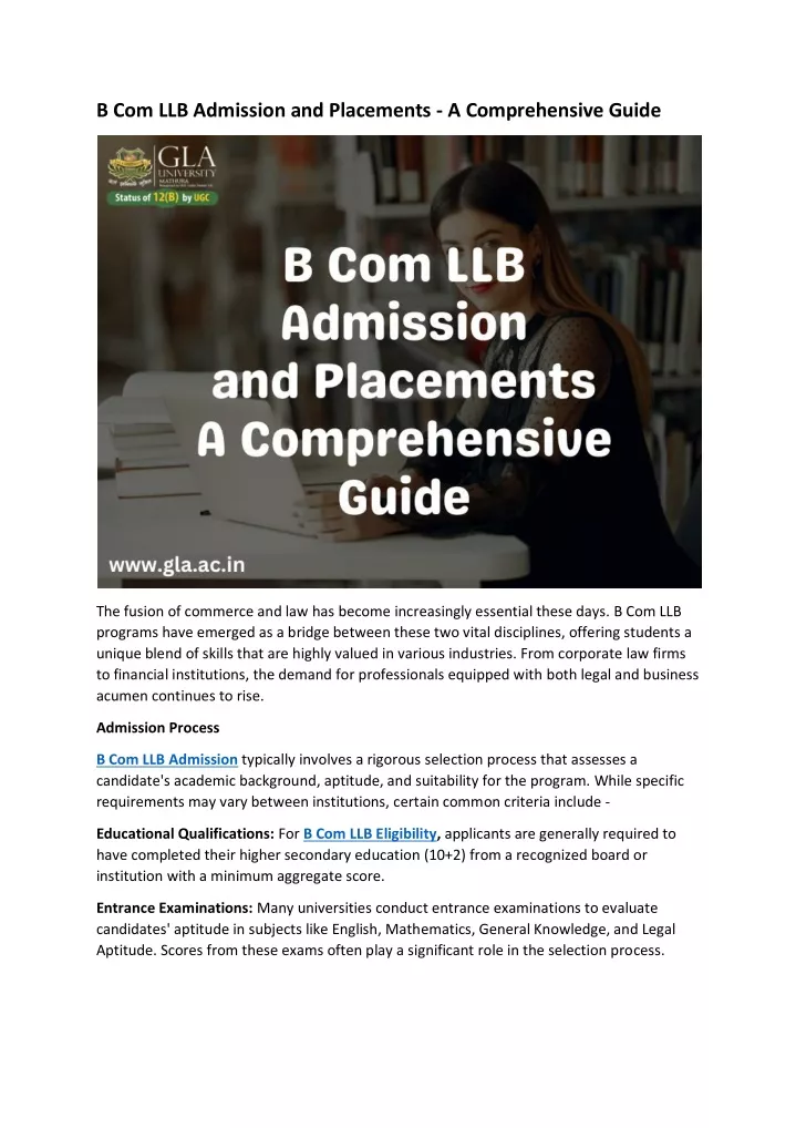 b com llb admission and placements
