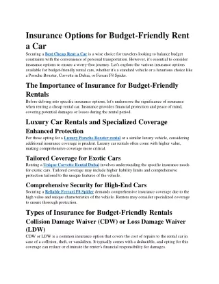 Insurance Options for Budget-Friendly Rent a Car