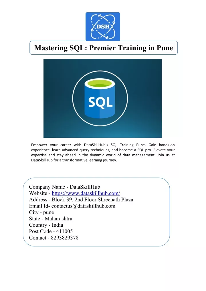 mastering sql premier training in pune