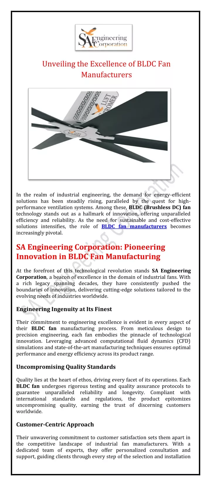 unveiling the excellence of bldc fan manufacturers