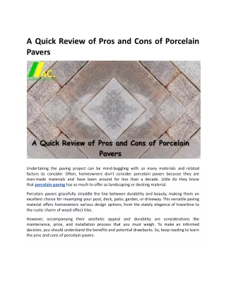 A Quick Review of Pros and Cons of Porcelain Pavers