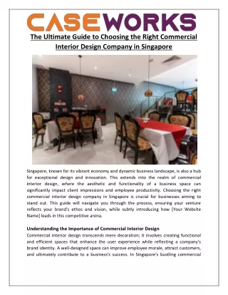 The Ultimate Guide to Choosing the Right Commercial Interior Design Company in Singapore